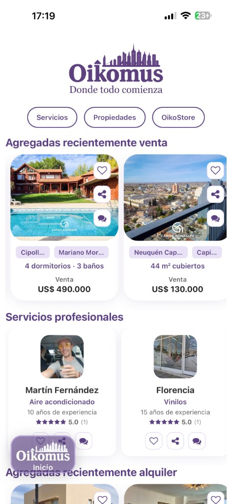 Oikomus App Home