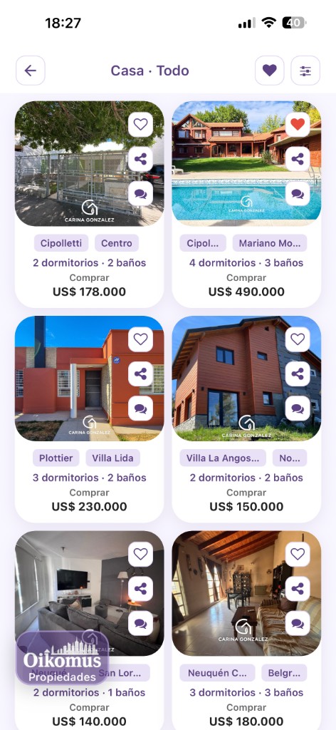 Listado Casa · Todo: grilla de propiedades