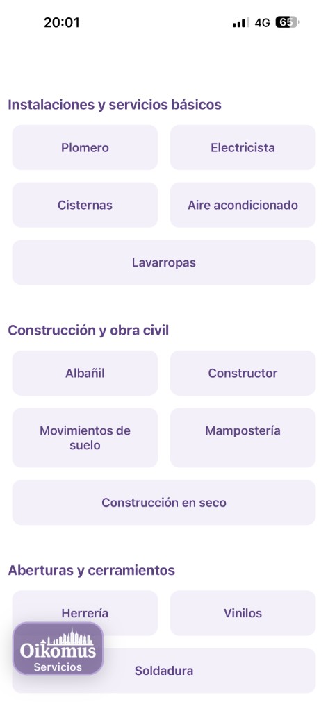 Categorías de servicios